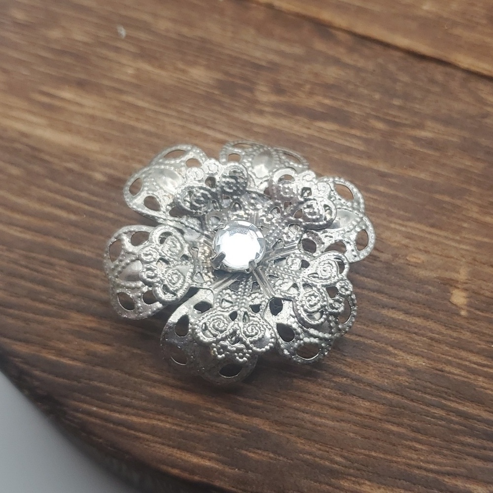 Sterling lace rose pendant antique